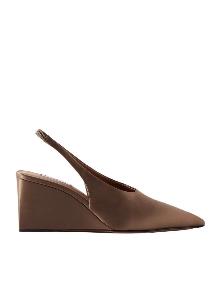 Alaïa Cube 75 Satin Slingback Wedge Pumps