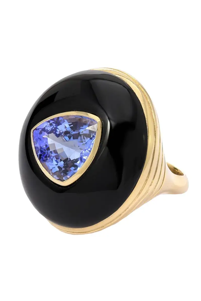 RETROUVAI Black Onyx Tanzanite Lollipop Ring