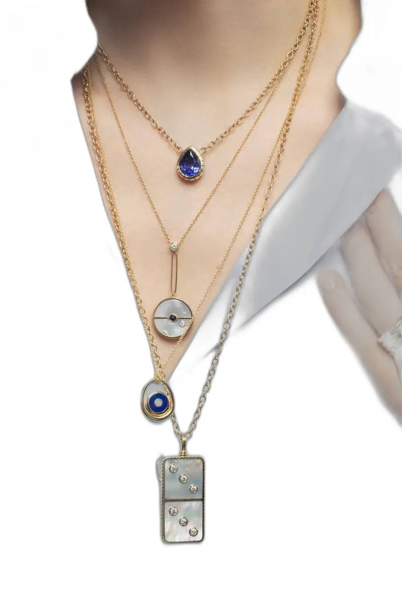 RETROUVAI Blue Sapphire Pearl Signature Compass Pendant Necklace