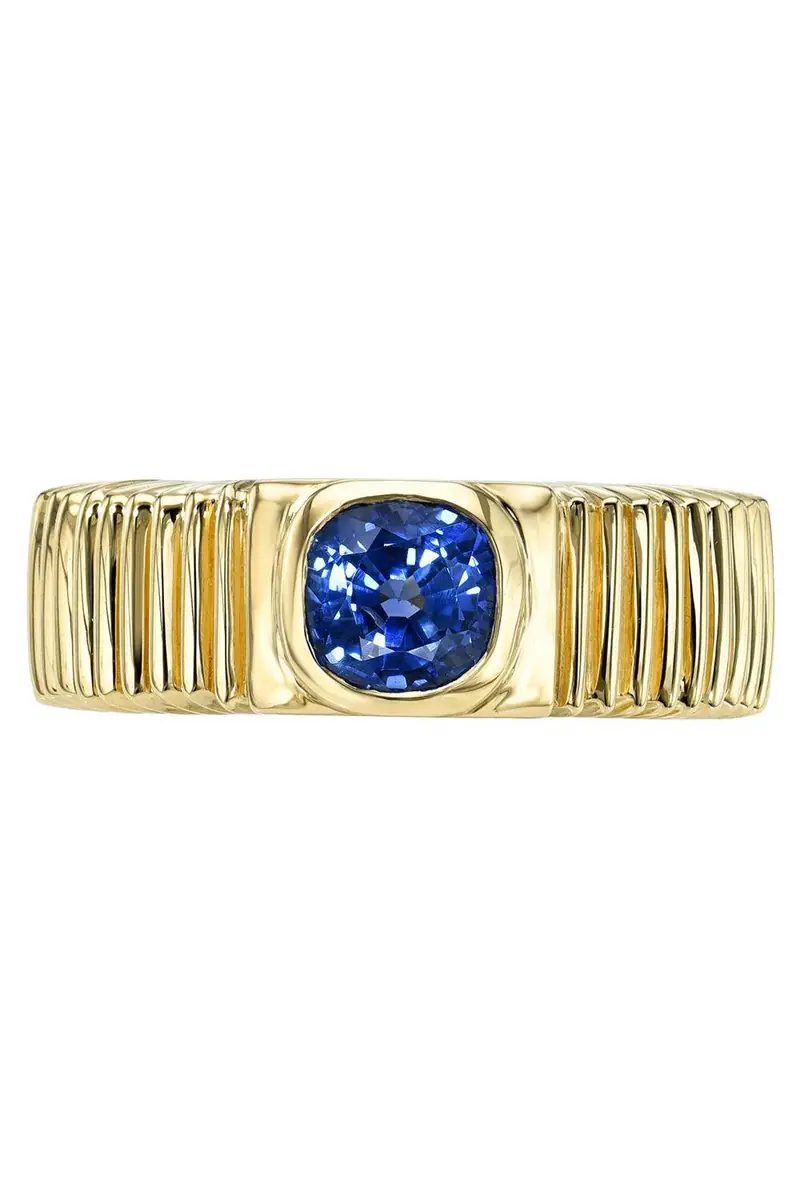 RETROUVAI Blue Sapphire Sapphire Pleated Band Ring