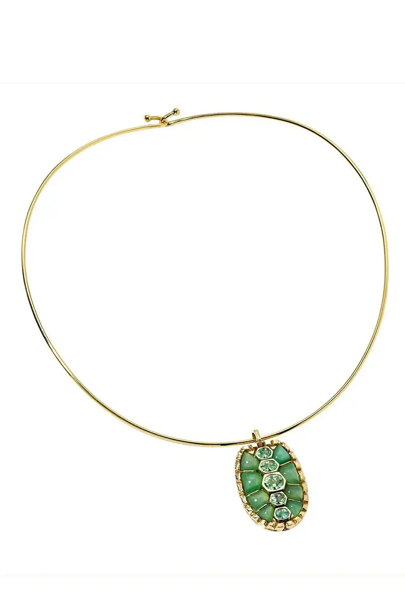 RETROUVAI Chrysoprase Paraiba Tortoiseshell Pendant Necklace
