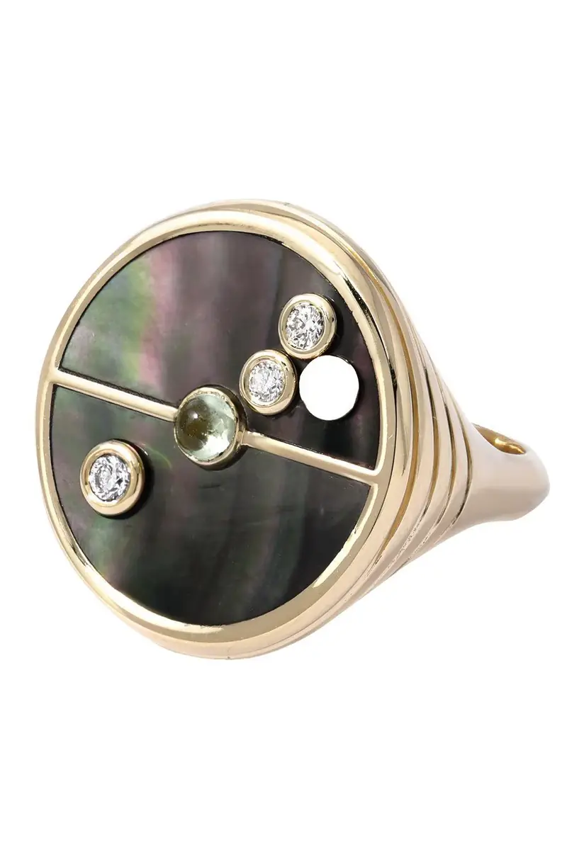 RETROUVAI Dark Pearl Mint Garnet compass Ring