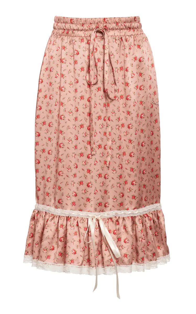 Dolce & Gabbana Rose-Print Silk-Blend Midi Skirt