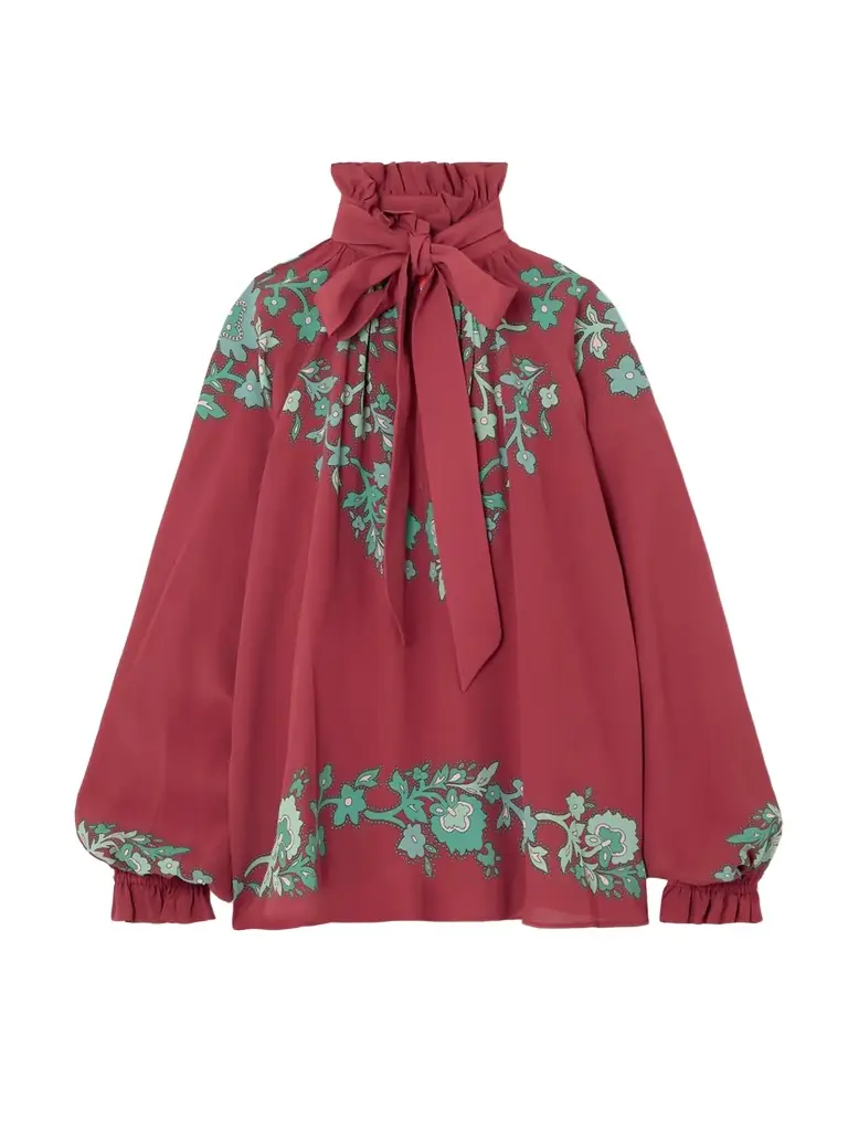 La DoubleJ Cerere Pussy-bow Printed Chiffon Blouse