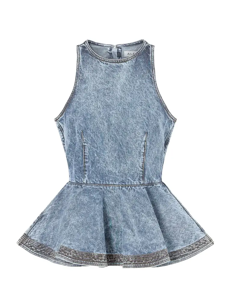 Alaïa Denim Peplum Top