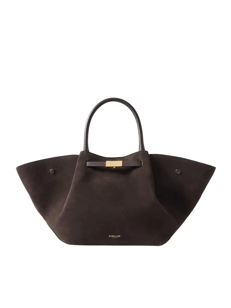 DeMellier The New York Midi Leather-trimmed Suede Tote