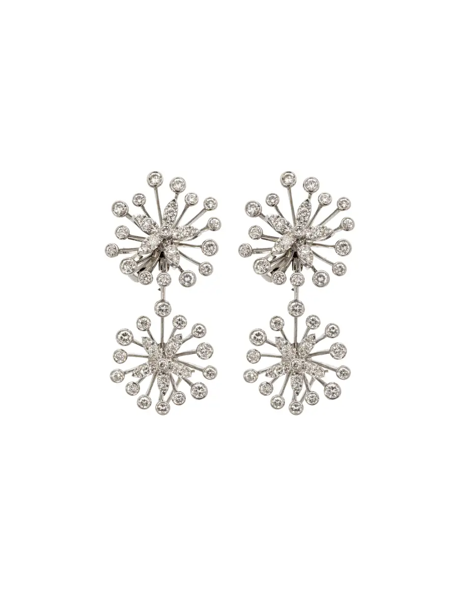Wish Fine Jewelry 4.00ct Diamond 18K Gold Flower Clip On Earrings