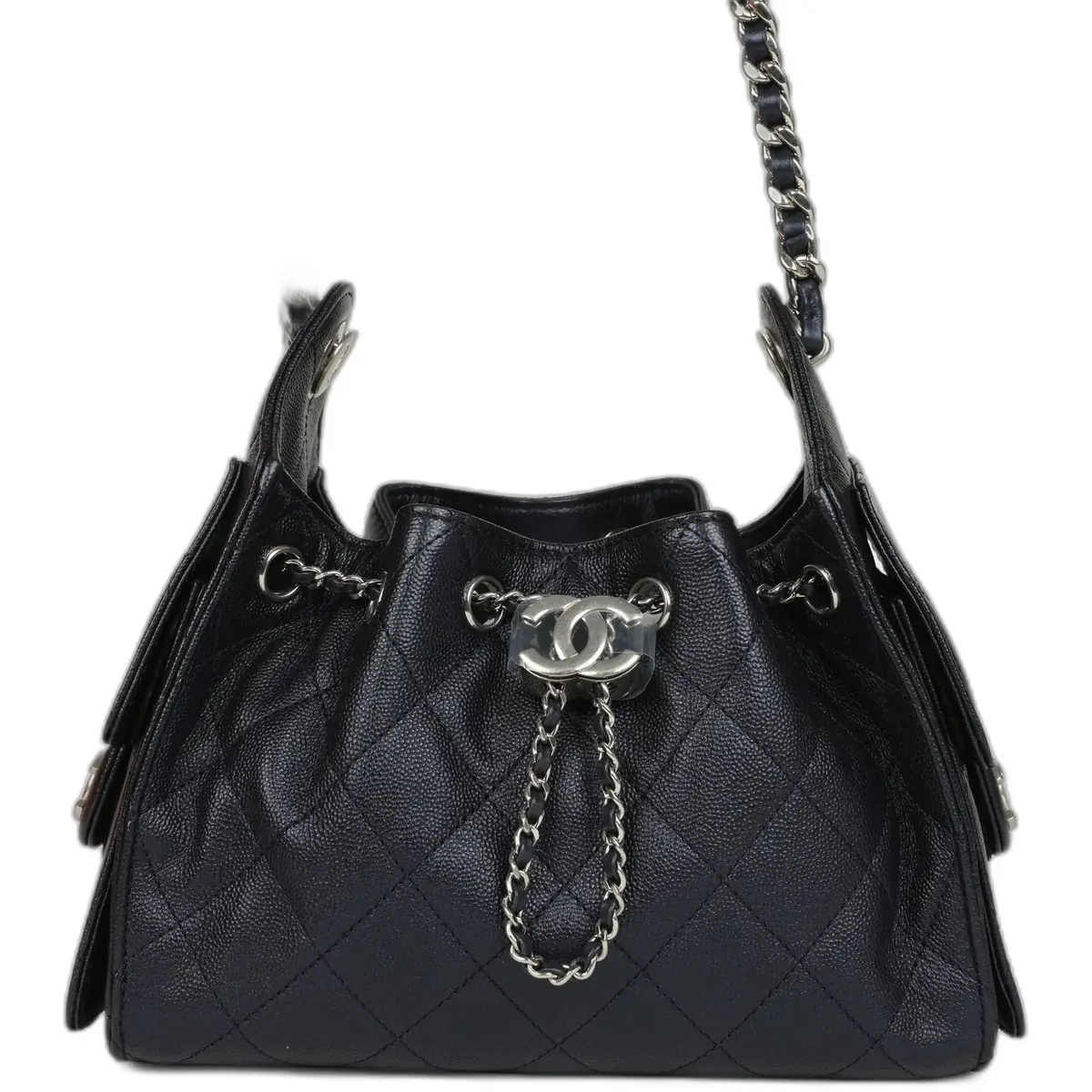 Chanel Chanel Mini 25 Hobo Bag Dark Blue Metallic Caviar Silver Hardware