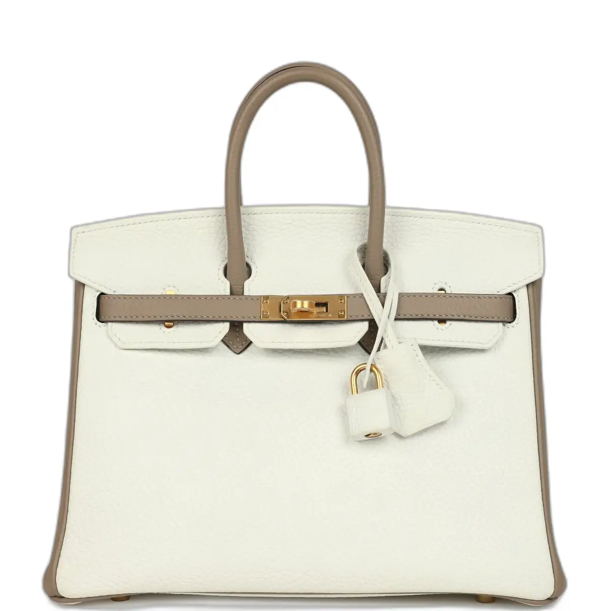 hermes Hermes Special Order (HSS) Birkin 25 White and Etoupe Clemence Brushed Gold Hardware