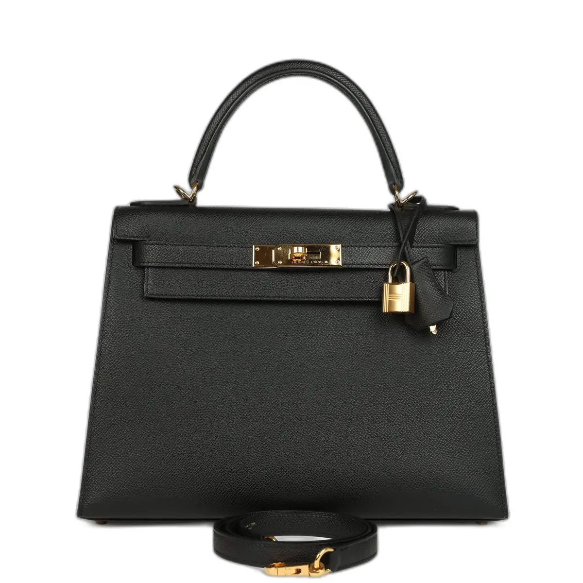 hermes Pre-owned Hermes Kelly Sellier 28 Black Epsom Gold Hardware