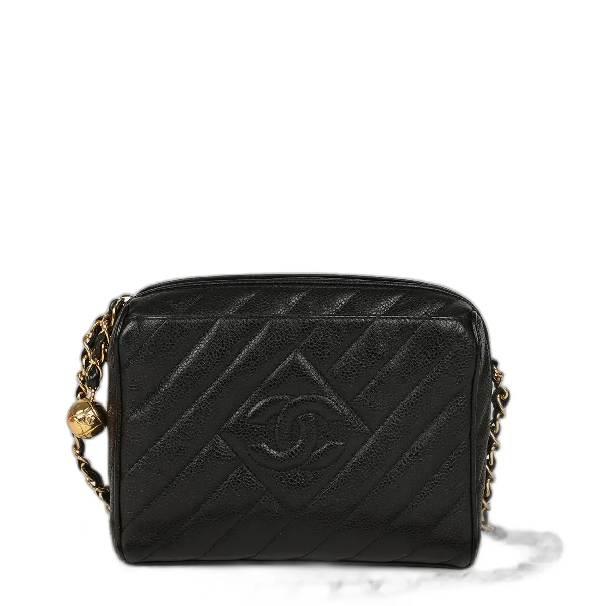 Chanel Vintage Chanel Mini Diagonal Quilted Camera Bag Black Caviar Gold Hardware