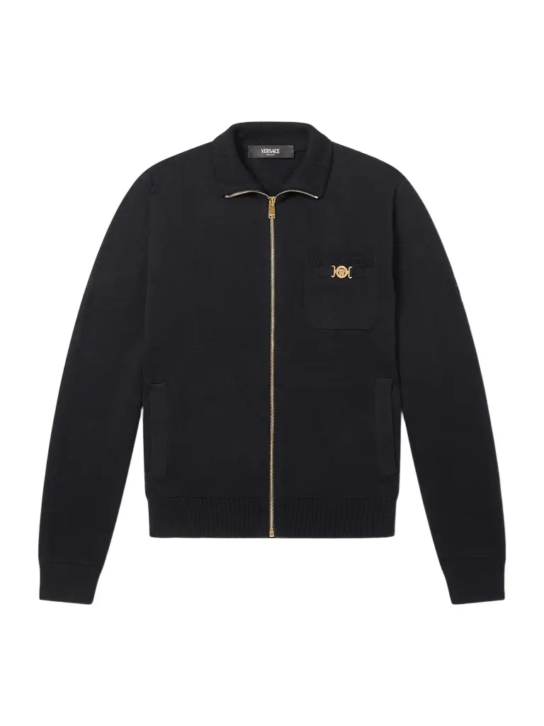Versace Embellished Cotton-Blend Zip-Up Sweater - Men