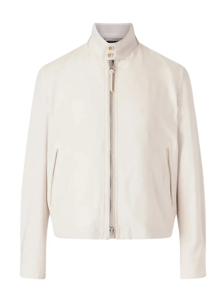 Tom Ford Leather-Trimmed Virgin Wool, Cashmere and Silk-Blend Canvas Jacket - Men