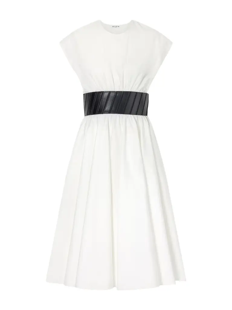 Alaïa Belted Cotton-poplin Midi Dress