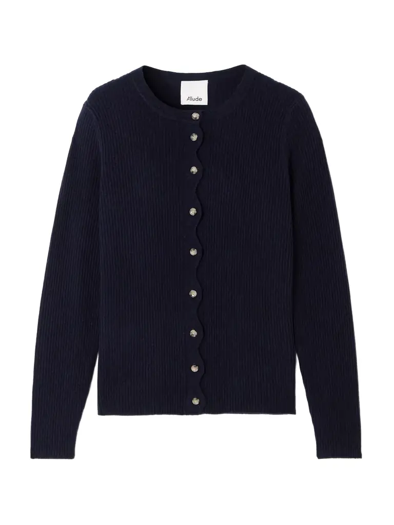 Allude Scalloped Ribbed Wool And Cashmere-blend Cardigan