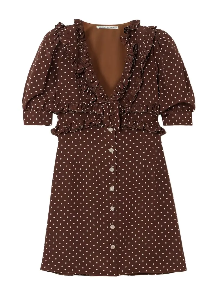 Alessandra Rich Ruffled Polka-dot Silk Crepe De Chine Mini Dress