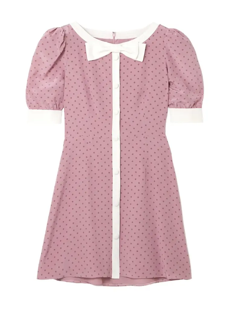 Alessandra Rich Clover Bow-detailed Polka-dot Silk Mini Dress