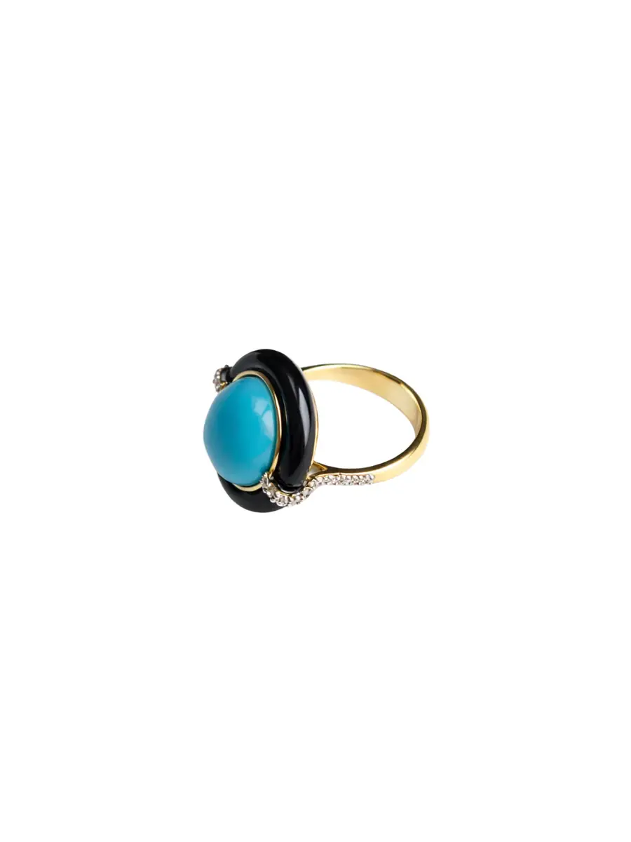 Wish Fine Jewelry 10.643ct Diamond Turquoise Black Onyx 18K Gold Cocktail Ring
