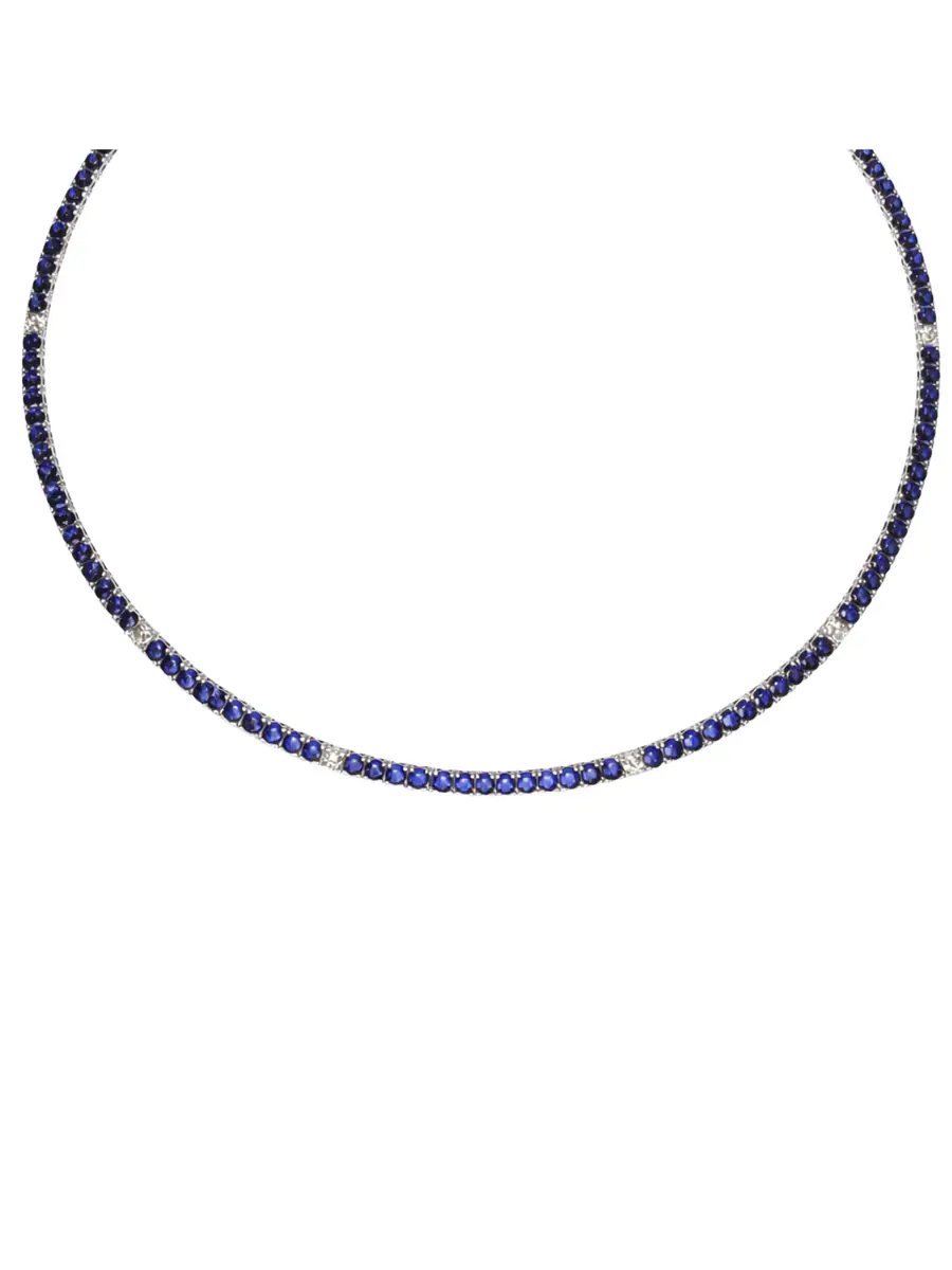 Wish Fine Jewelry 14.83ct Diamond Sapphire 14K Gold Tennis Necklace