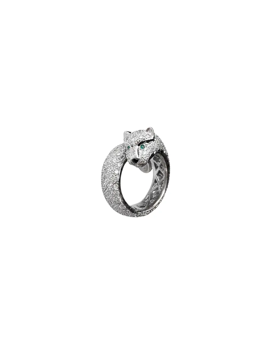 Wish Fine Jewelry 3.92ct Emerald Diamond 18K Gold Panther Wrap Ring