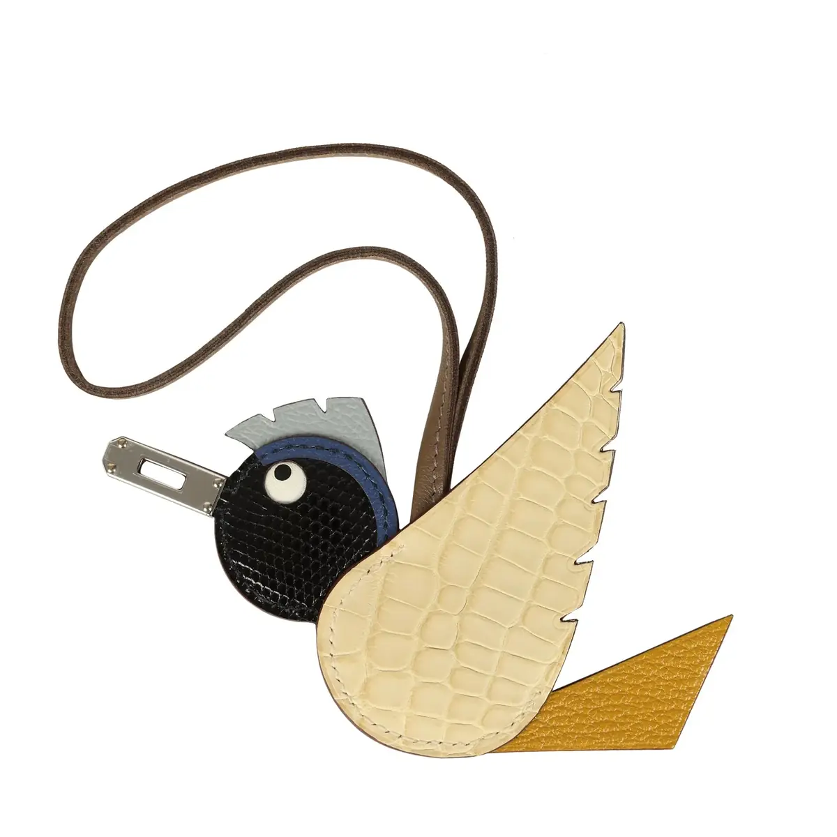 hermes Hermes Birdy Charm Vanille, Jaune Ambre, Gris Fonce, Bleu Saphir, Bleu Glacier, Etoupe Matte Alligator, Lizard Niloticus, Chevre Mysore, Epsom and Milo Lambskin Palladium Hardware