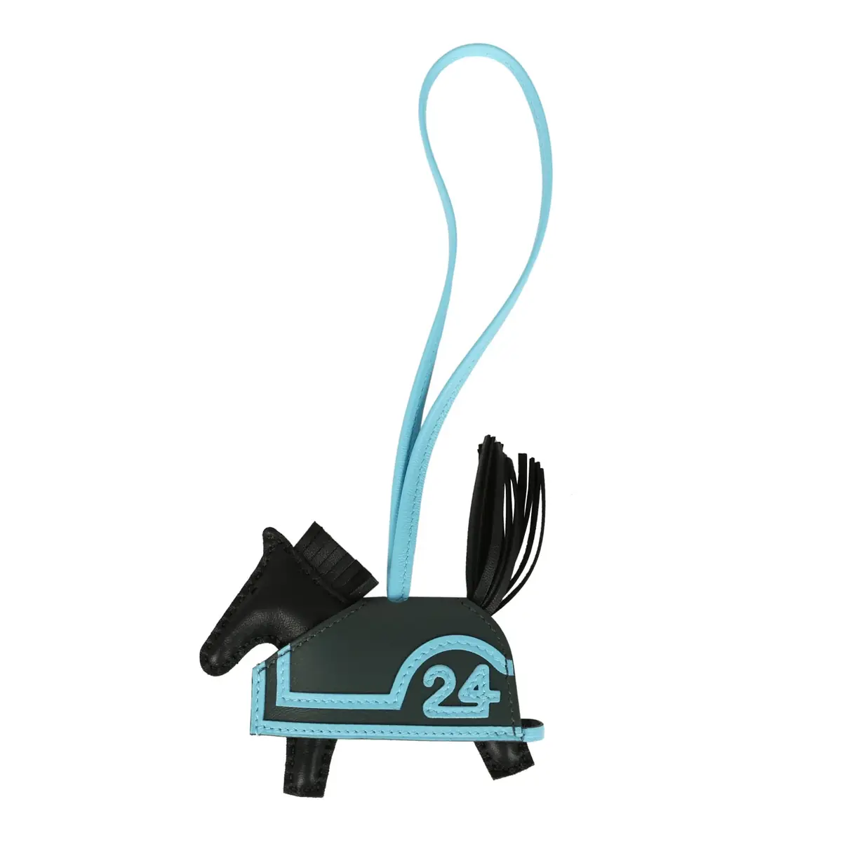 hermes Hermes Rodeo Robeo 24 Charm PM Black, Vert Mangrove and Celeste Milo Lambskin