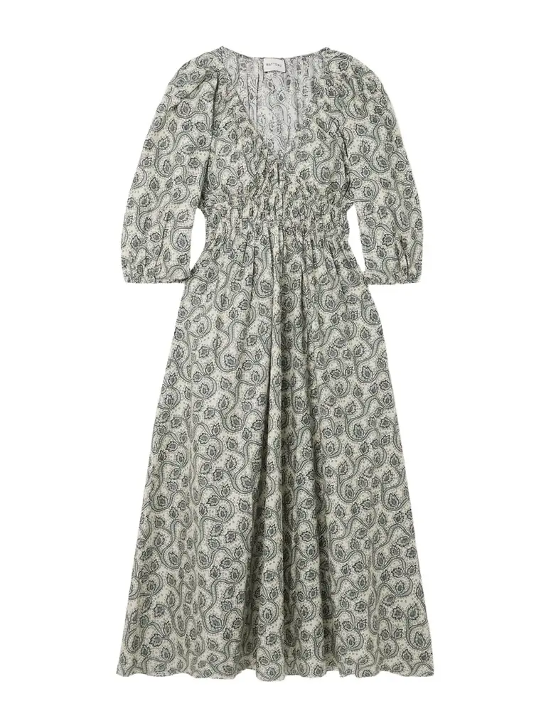 Matteau Shirred Paisley-print Organic Cotton Midi Dress