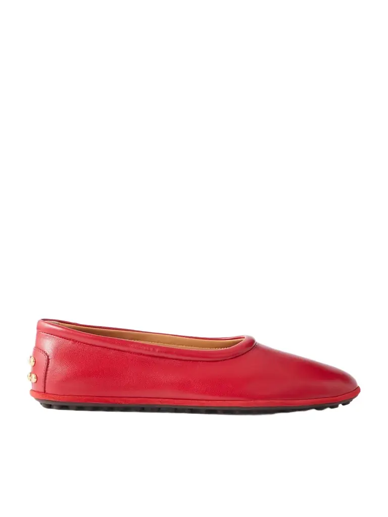 Tod's Studded Glossed-leather Ballet Flats