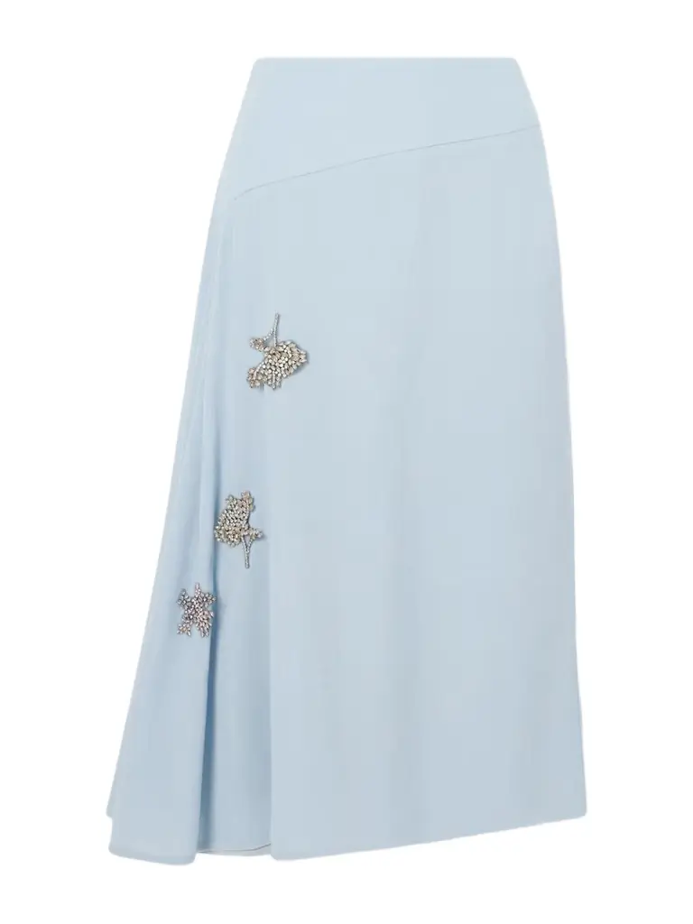 Erdem Asymmetric Draped Embellished Wool-crepe Midi Skirt