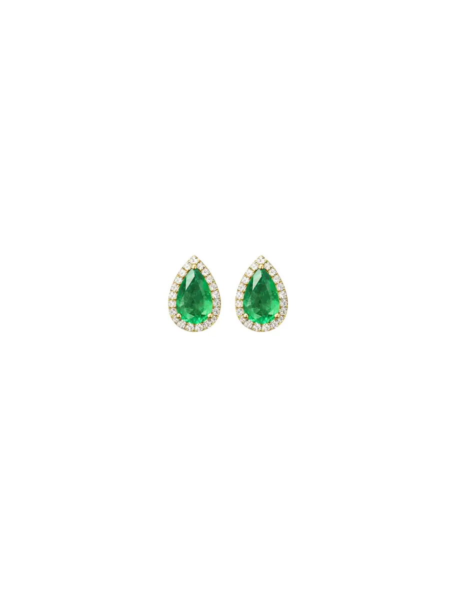 Wish Fine Jewelry 1.52ct Emerald Diamond 18K Gold Pear Halo Earrings