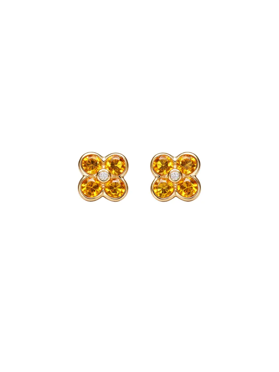 Wish Fine Jewelry 1.82ct Diamond Citrine 14K Gold Flower Stud Earrings