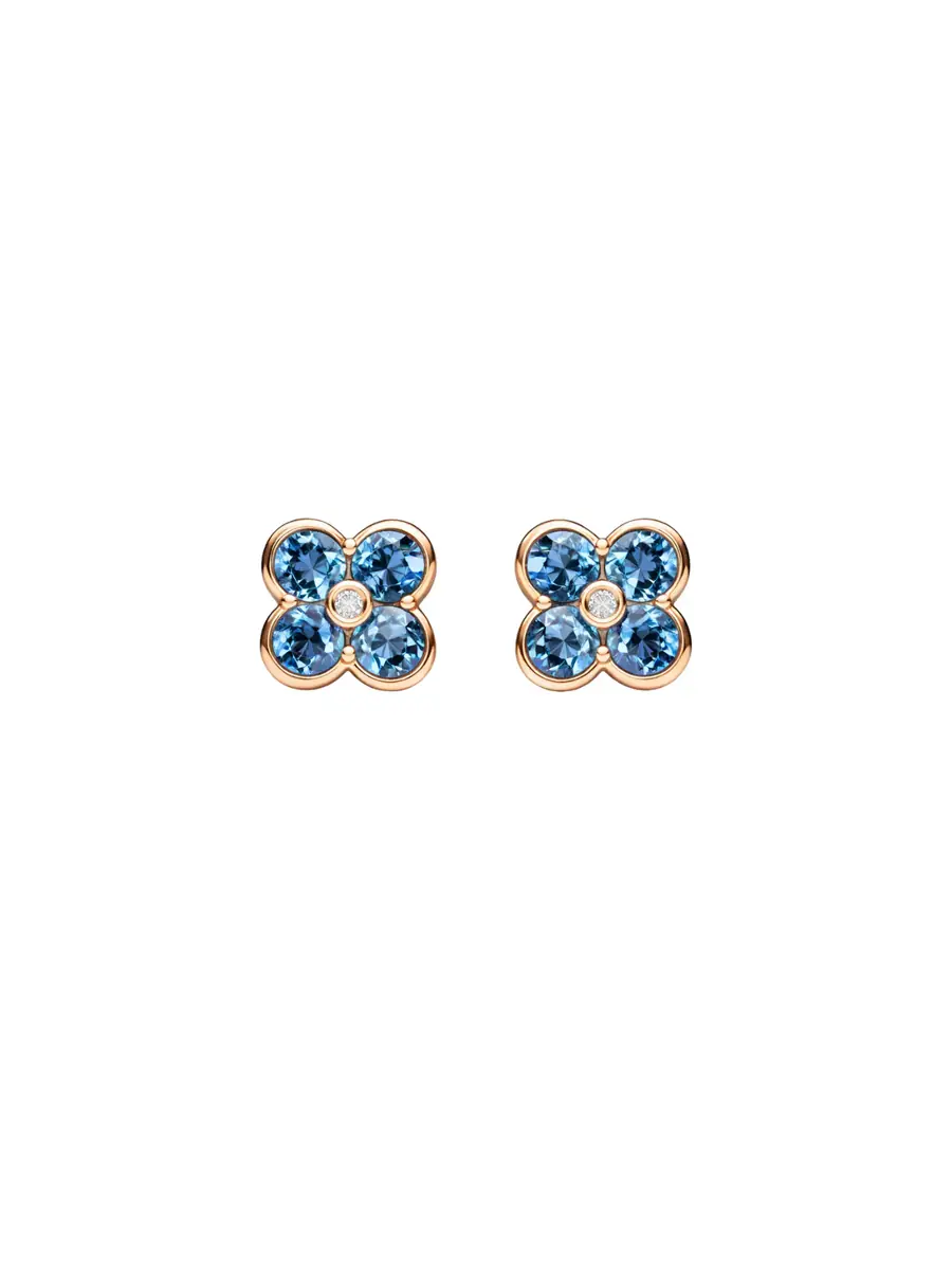 Wish Fine Jewelry 2.72ct Blue Topaz Diamond 14K Gold Flower Earrings