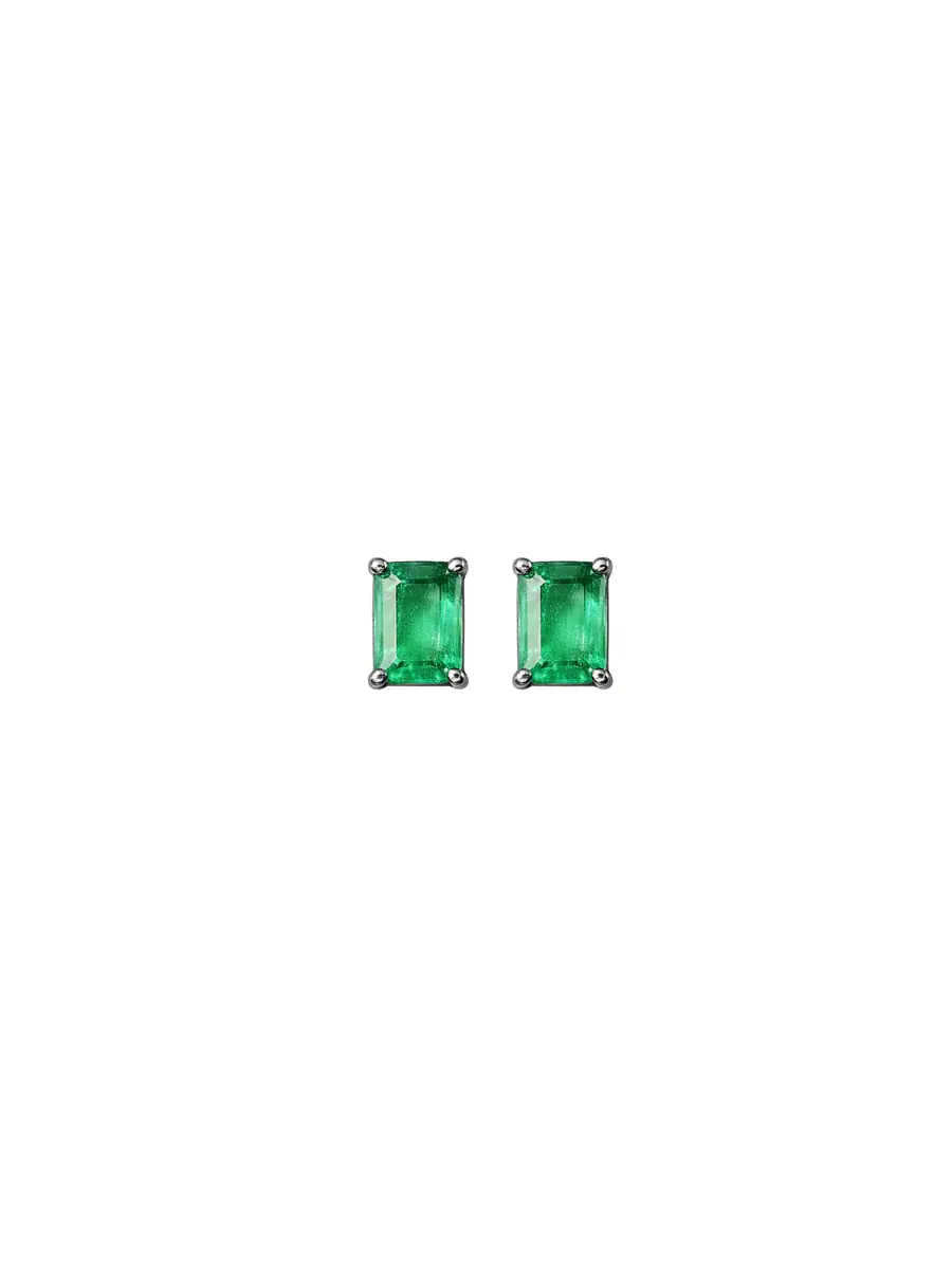 Wish Fine Jewelry 2.74ct Emerald 18K Gold Square Stud Earrings