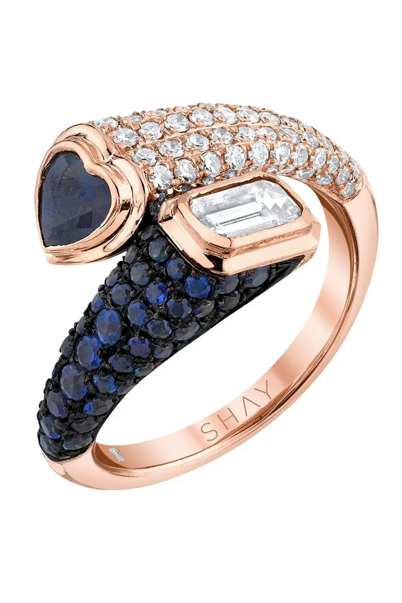 SHAY JEWELRY Blue Sapphire Diamond Bypass Pinky Ring