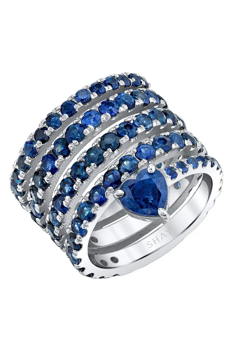 SHAY JEWELRY Blue Sapphire Spiral Heart Pinky Ring