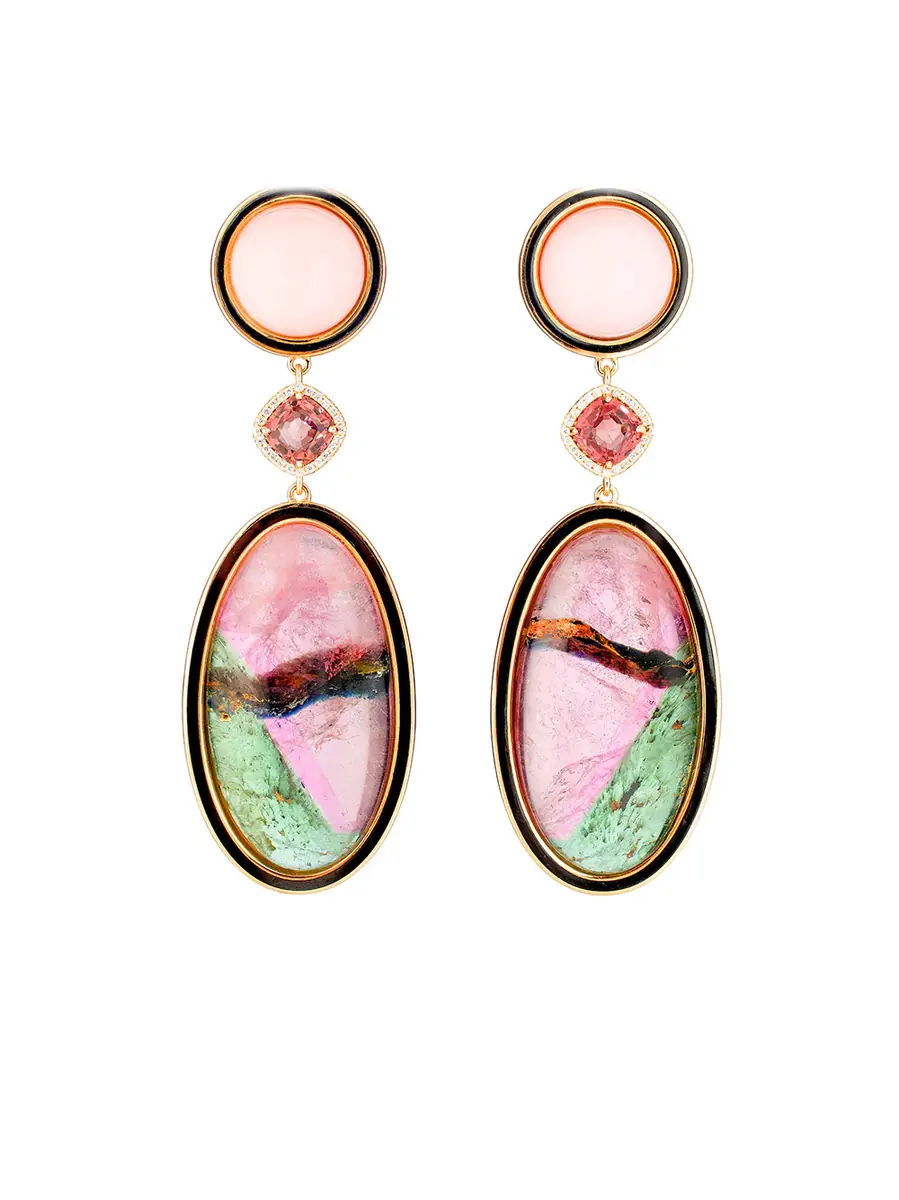 GuitaM Colorful Tourmaline Earrings with Pink Opal Tops