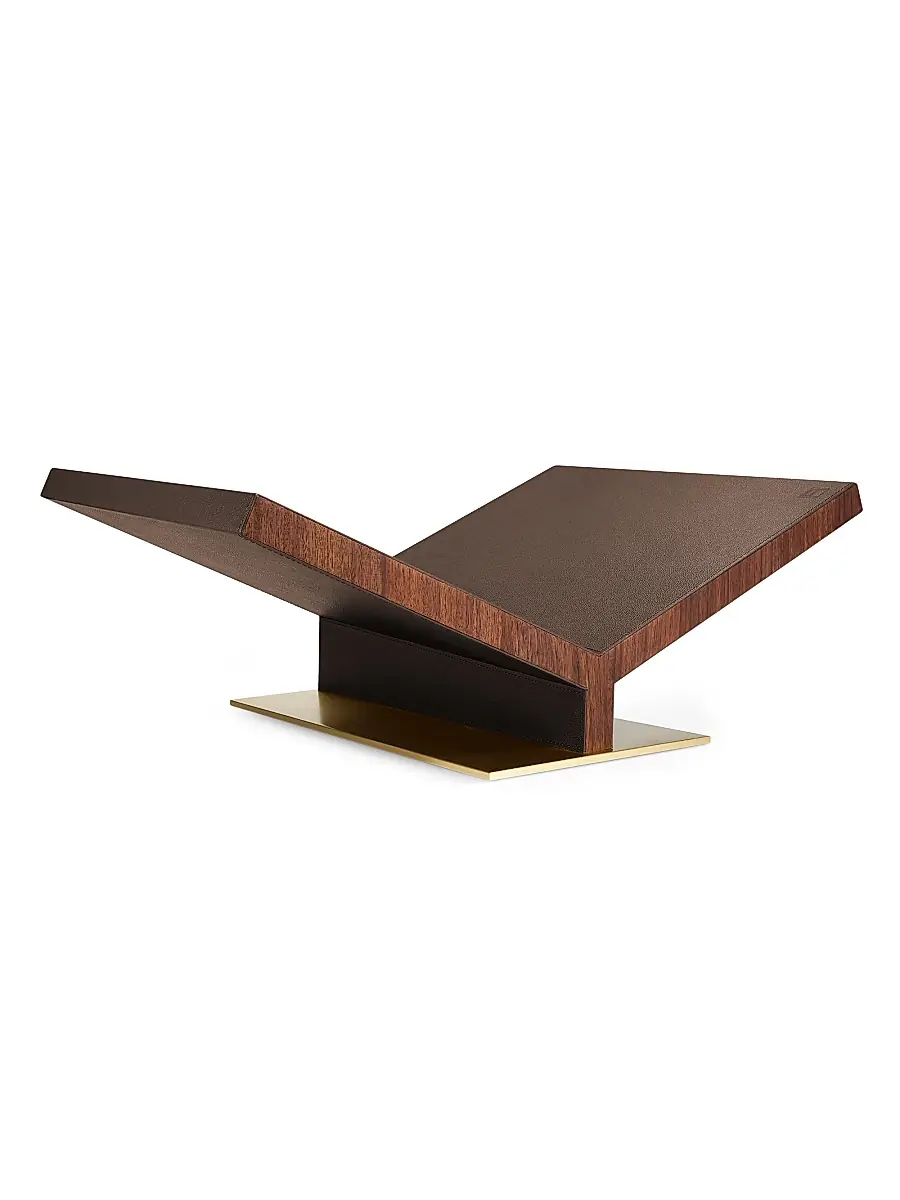 Assouline Library Collector Pebbled Leather Bookstand - Dark Brown