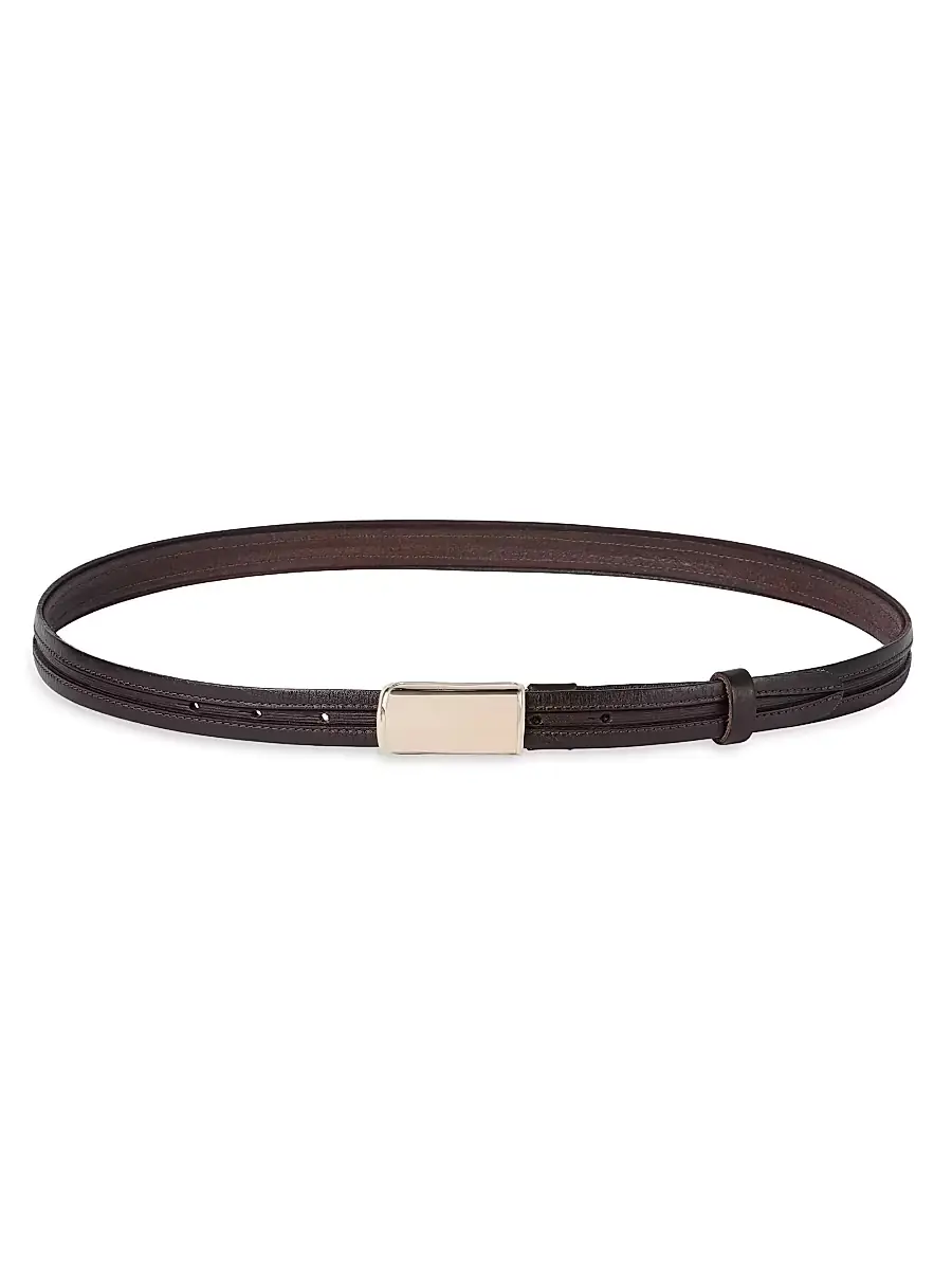 Brunello Cucinelli Men's Leather Belt with Box Frame Buckle - Chocolate