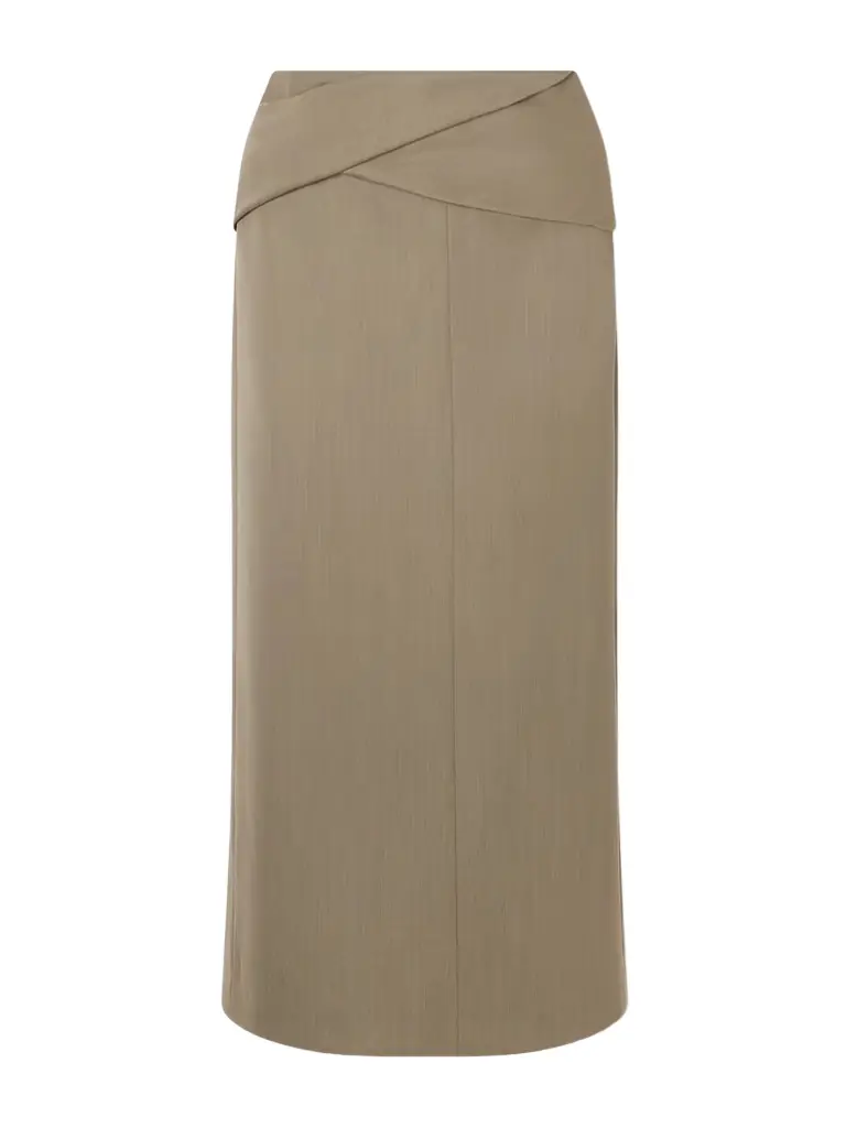 Victoria Beckham Belted Wool-blend Twill Midi Skirt