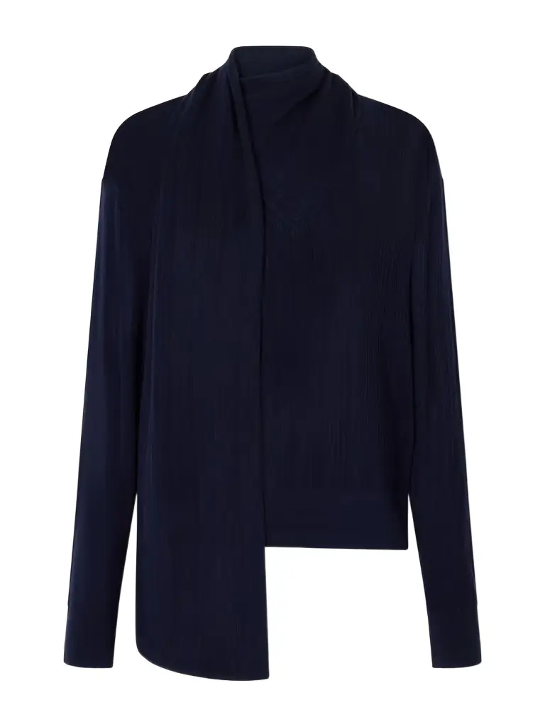 Maria McManus Scarf-detailed Ribbed Merino Wool Sweater