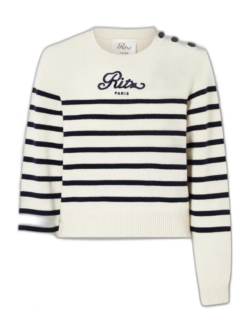 Frame + Ritz Paris Embroidered Striped Cashmere Sweater