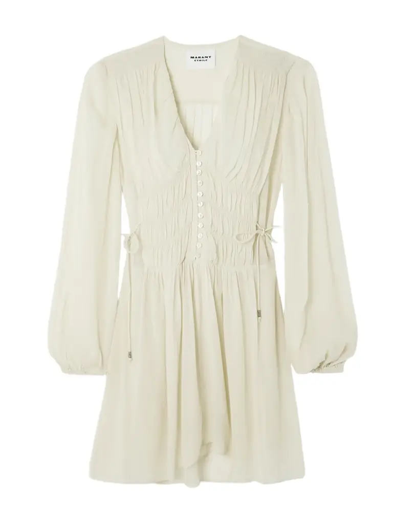 Marant Étoile Loriena Tie-detailed Ruched Crepe De Chine Mini Dress