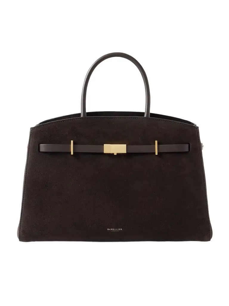 DeMellier The Hudson Midi Leather-trimmed Suede Tote