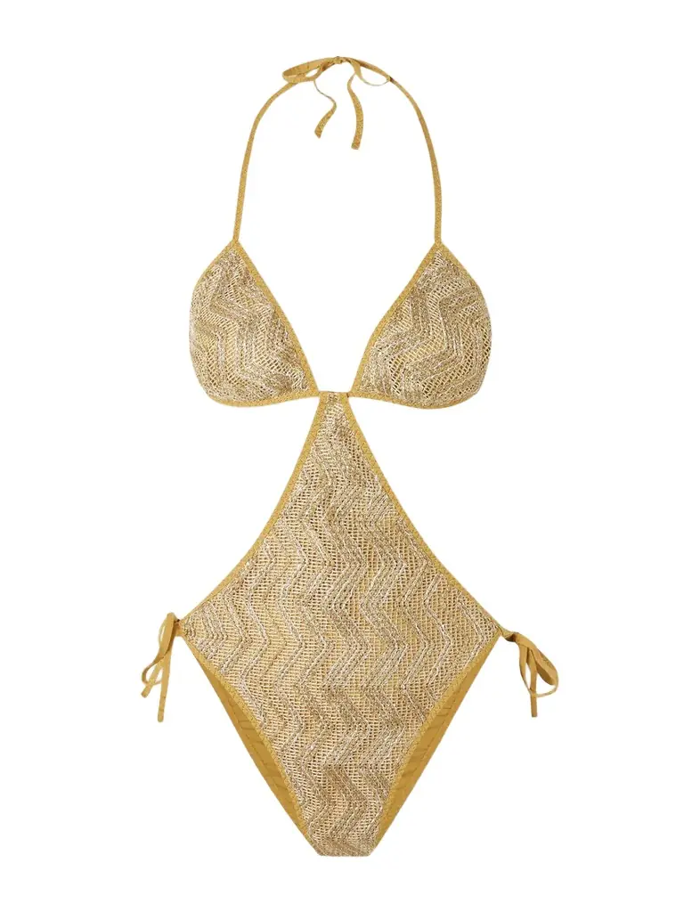 Missoni Mare Cutout Sequin-embellished Striped Metallic Crochet-knit Swimsuit