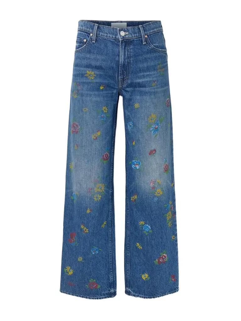 Mother The Rerun Zip Sneak Floral-print High-rise Wide-leg Jeans