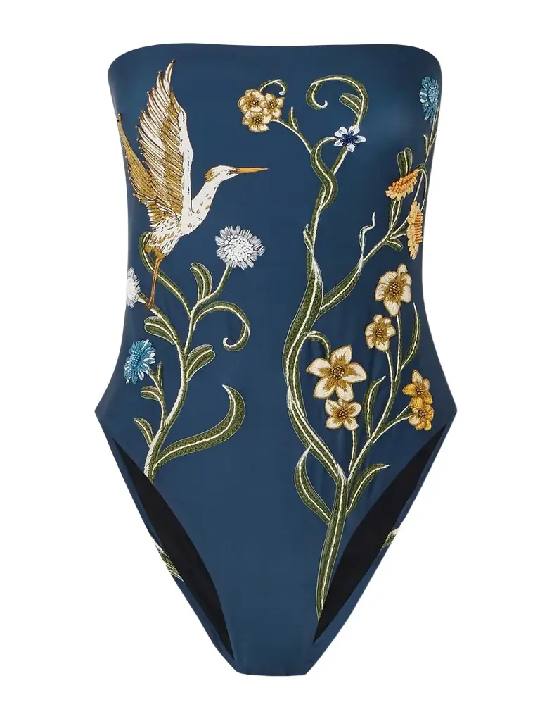 Agua by Agua Bendita Durazno Laguna Strapless Embellished Embroidered Recycled Swimsuit