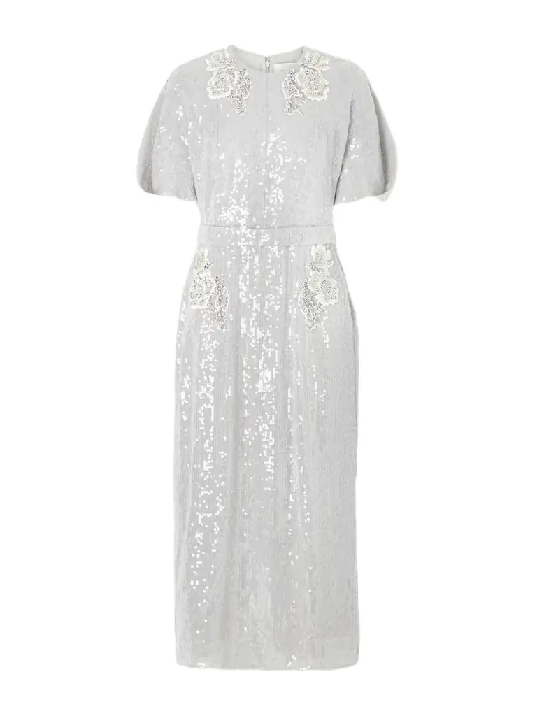 Erdem Embellished Sequined Chiffon Midi Dress