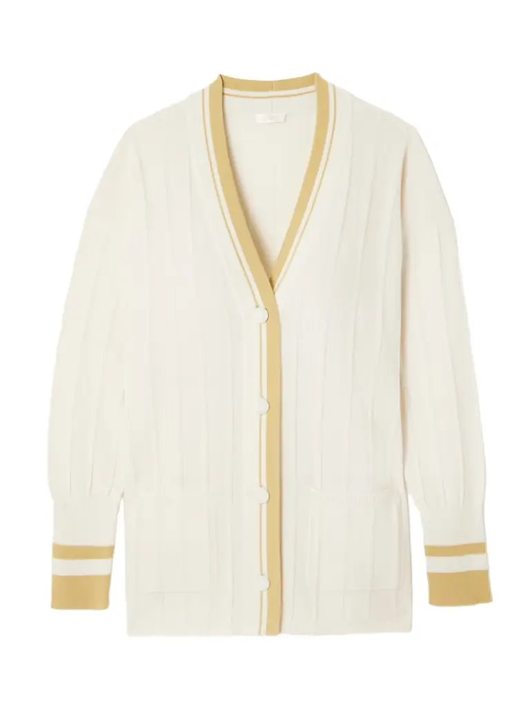 Eres Clubhouse Striped Ribbed Wool And Cashmere-blend Cardigan