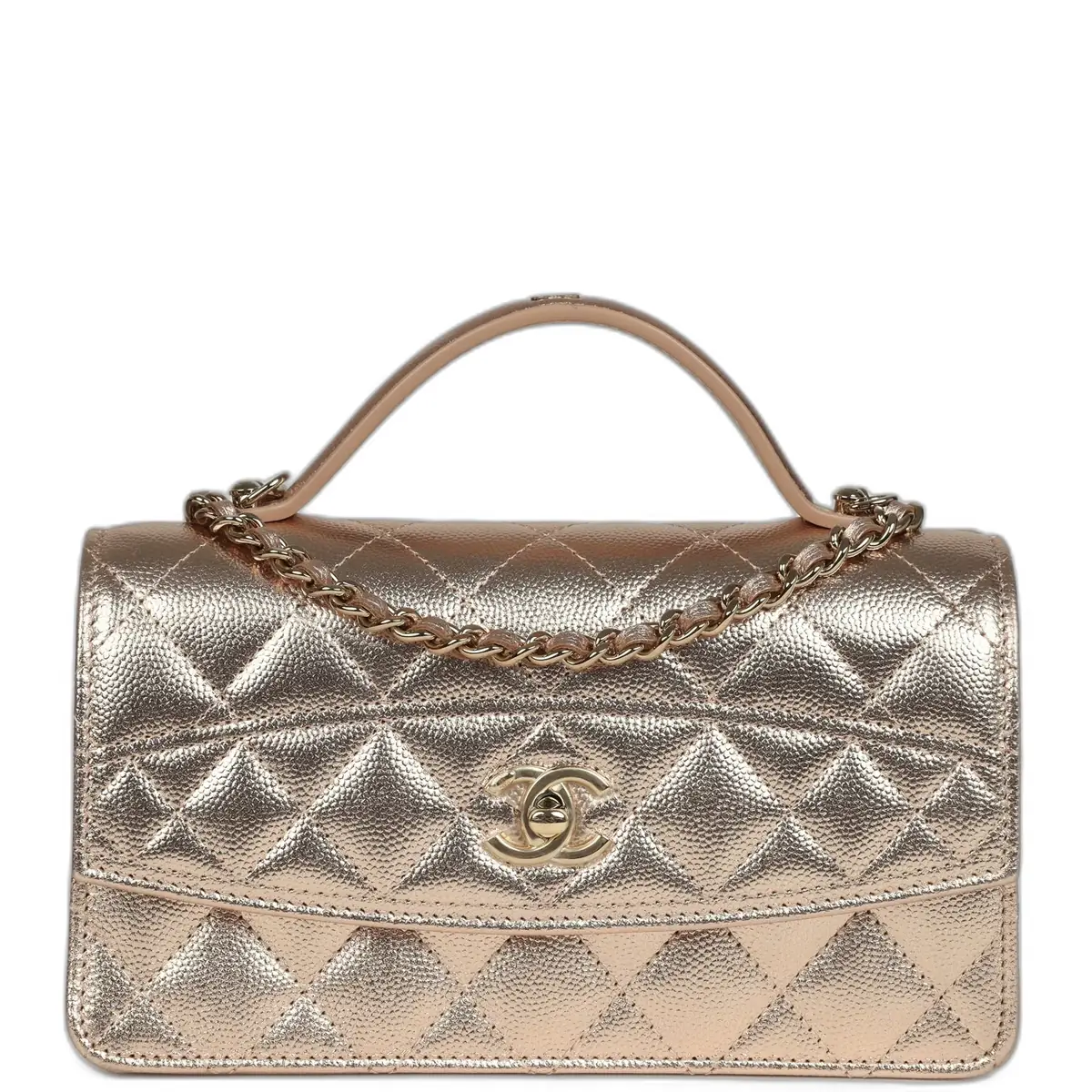 Chanel Chanel Top Handle Wallet On Chain WOC Metallic Copper Shiny Caviar Light Gold Hardware