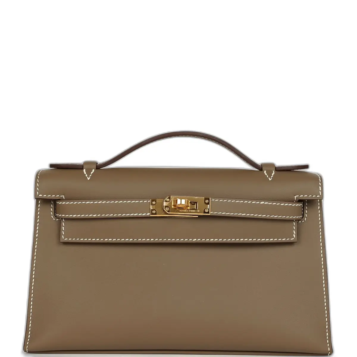 hermes Hermes Kelly Pochette Etoupe Swift Gold Hardware